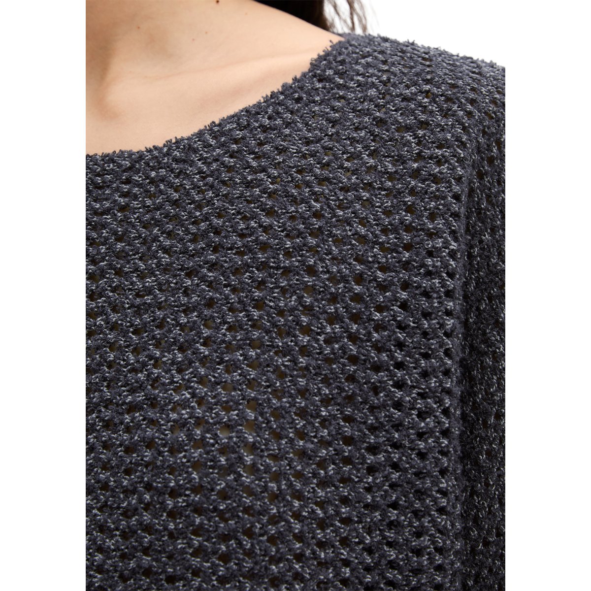 Pull ajouré loose en mélange de coton bio bleu foncé, MARC O'POLO