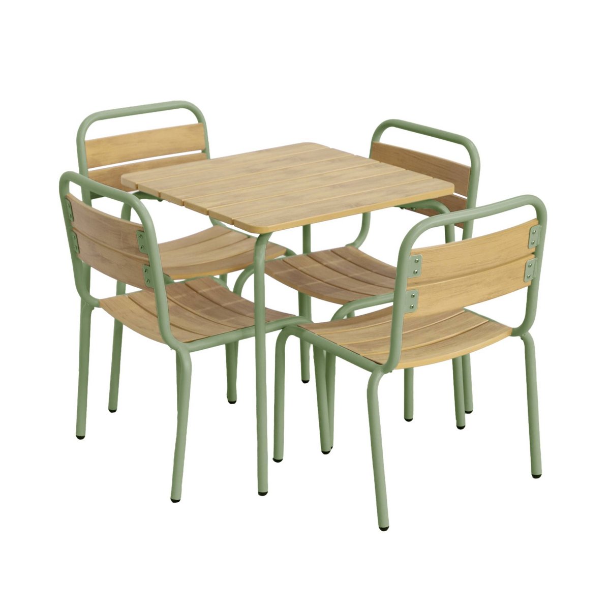 Table de jardin enfant acier et décor bois + 4 assises SUZIE vert de gris, SWEEEK