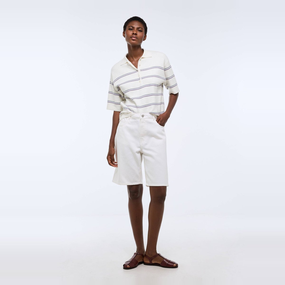 Short en denim blanc, MONOPRIX