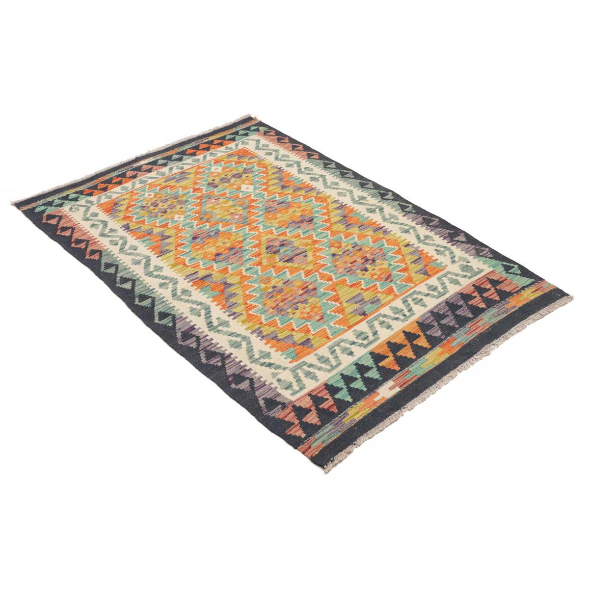 Tapis d'orient à motif géométrique, tissage plat authentique multicolore, bleu, orange, UN AMOUR DE TAPIS