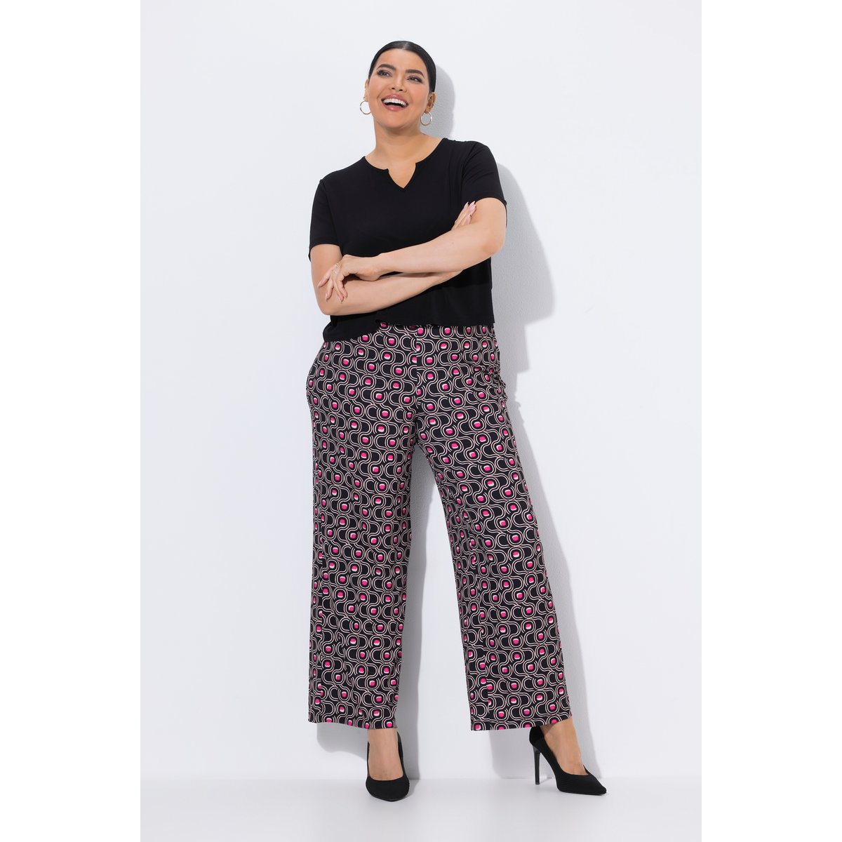 Pantalon en jersey dans un imprimé graphique noir, ULLA POPKEN