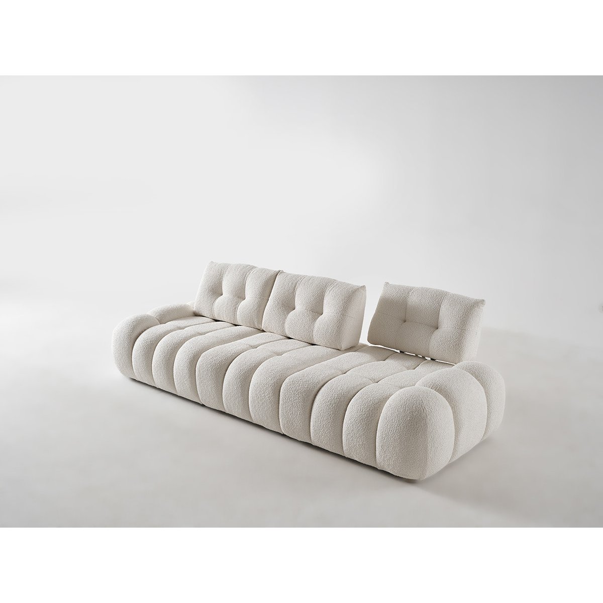 Canapé droit fixe 3 places en tissu bouclette, APOLLON blanc, BOBOCHIC