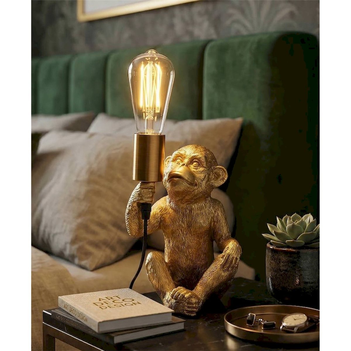 Lampe à poser singe sculpté GLAM doré, RECOLLECTION