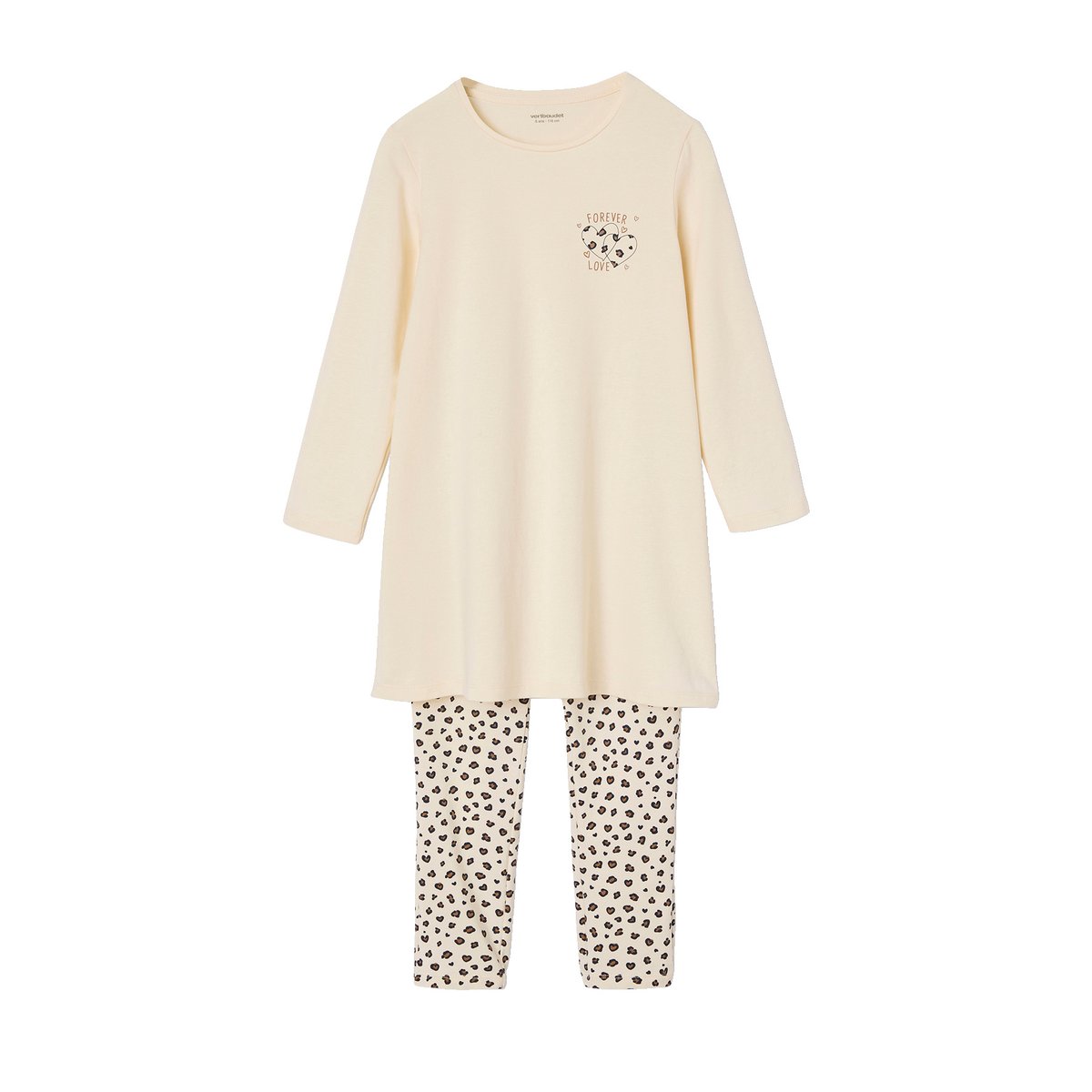 Lot 2 Ensembles Chemises de Nuit + Legging Léopard Fille écru, VERTBAUDET