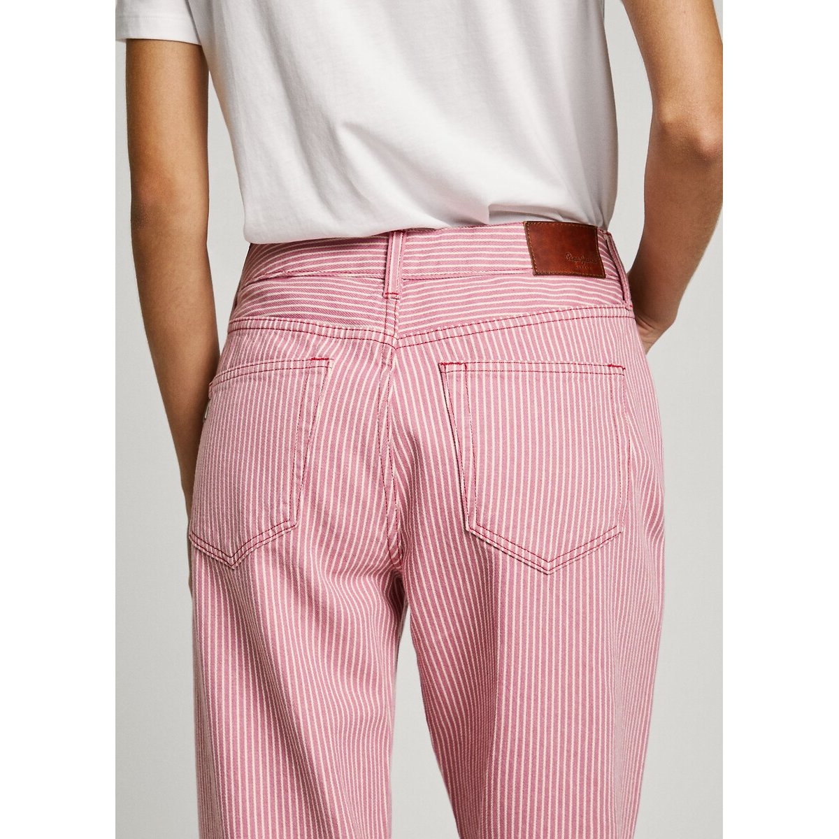 Striped Wide Leg Jeans with High Waist red/white, PEPE JEANS