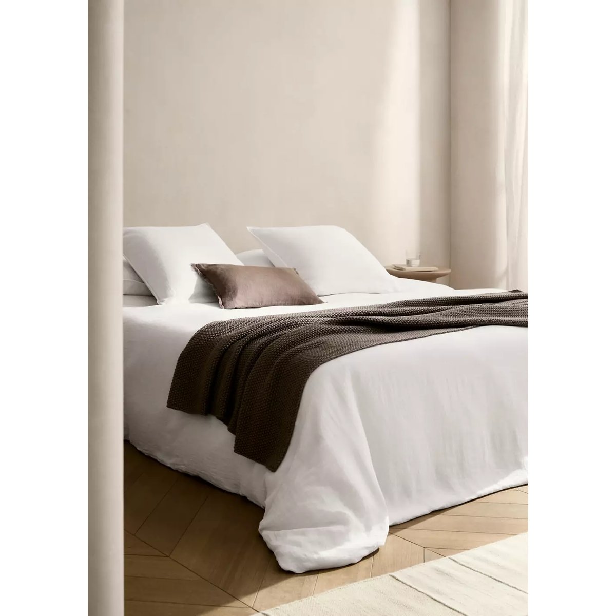 Housse de couette lin lavé lit 90 cm blanc, MANGO HOME