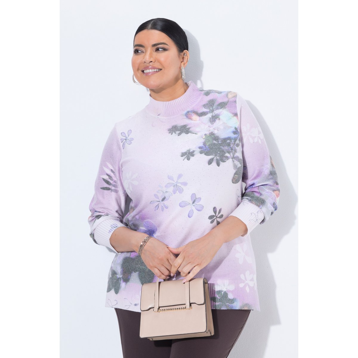 Pull col montant et manches longues lilas clair, ULLA POPKEN