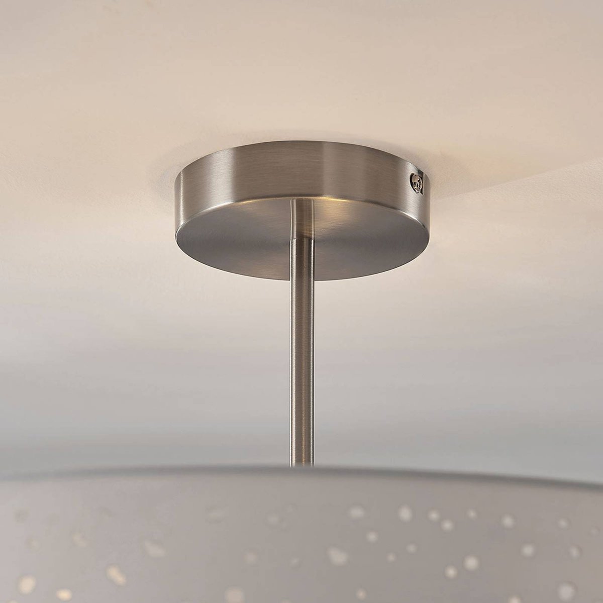 Plafonnier en textile moderne, Umma blanc, nickel satiné, LINDBY