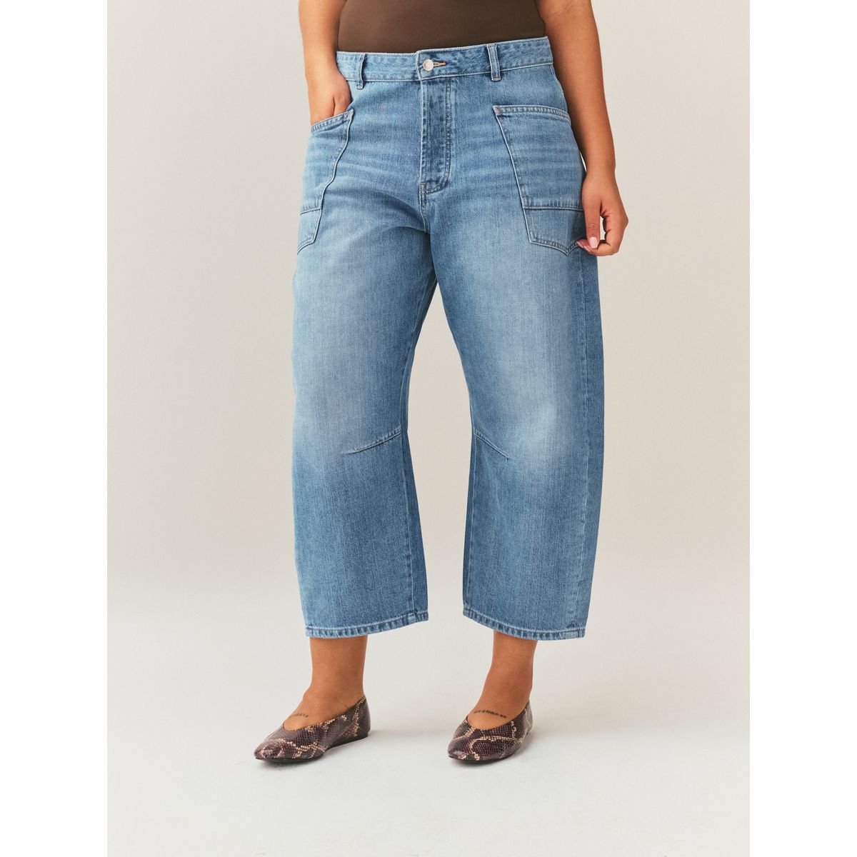 Jean bouffant coupe sablier à deux poches bleu moyen, NEXT
