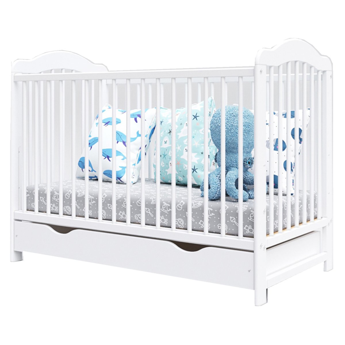 Lit bébé évolutif avec tiroir - CHIARA - 120x60 cm blanc|bois, PREMIERS MOMENTS