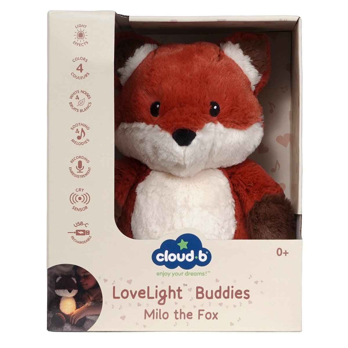 Peluche veilleuse musicale Milo le Renard roux, CLOUD B
