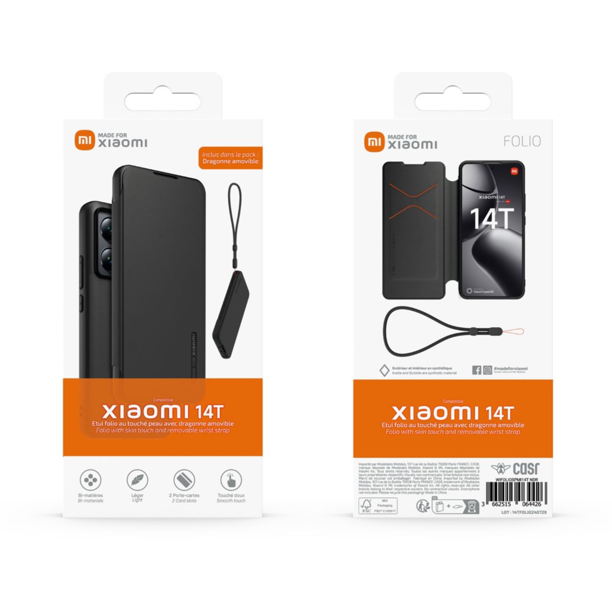 Etui avec cordon Xiaomi 14T premium Noir couleur unique, MADE FOR XIAOMI