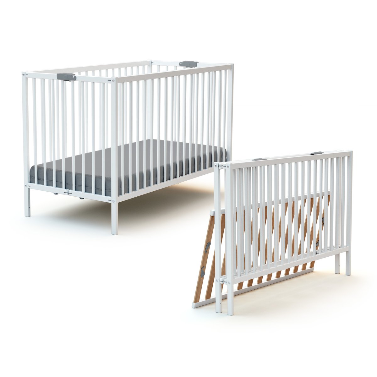Lit bébé pliant en bois FLEX blanc, WEBABY