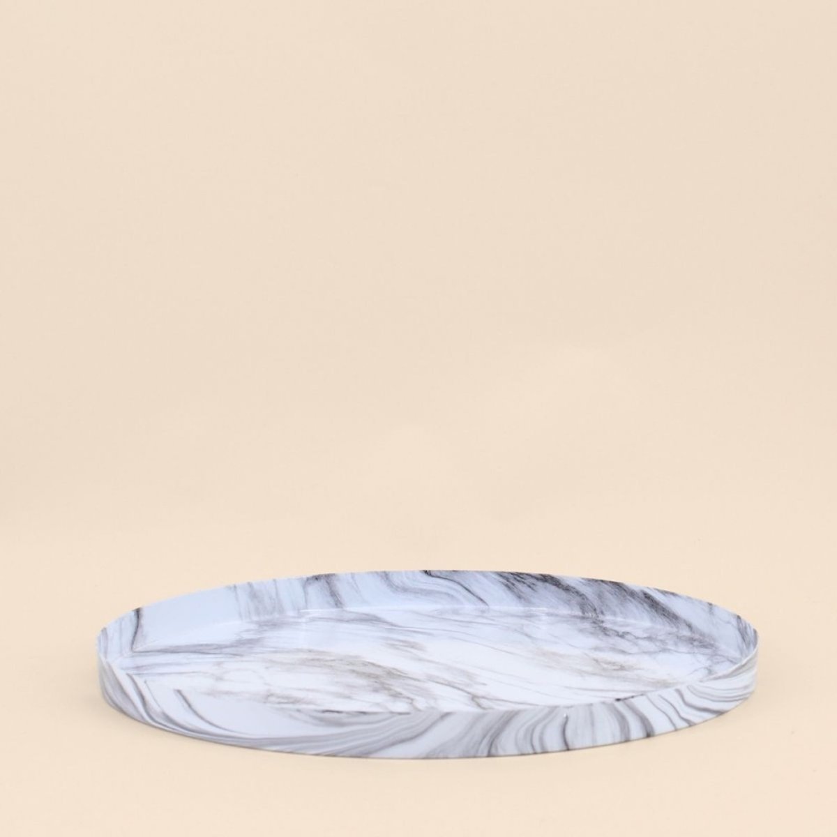 Plateau rond effet marbre 33cm blanc, ORNAMI