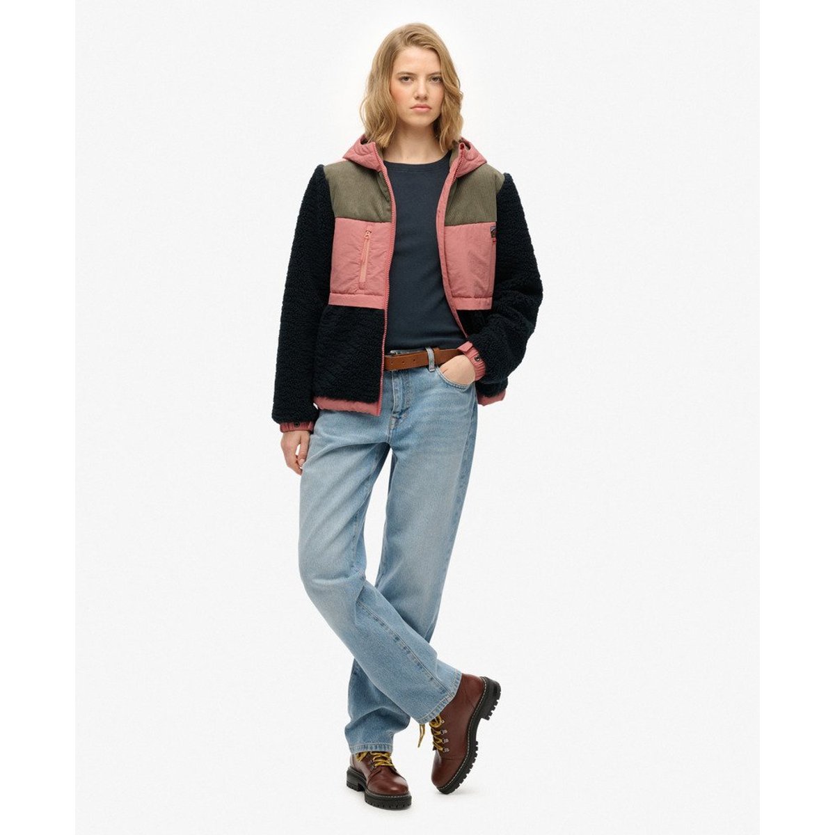 Veste Sherpa à Capuche en Polaire bleu marine éclipse, SUPERDRY