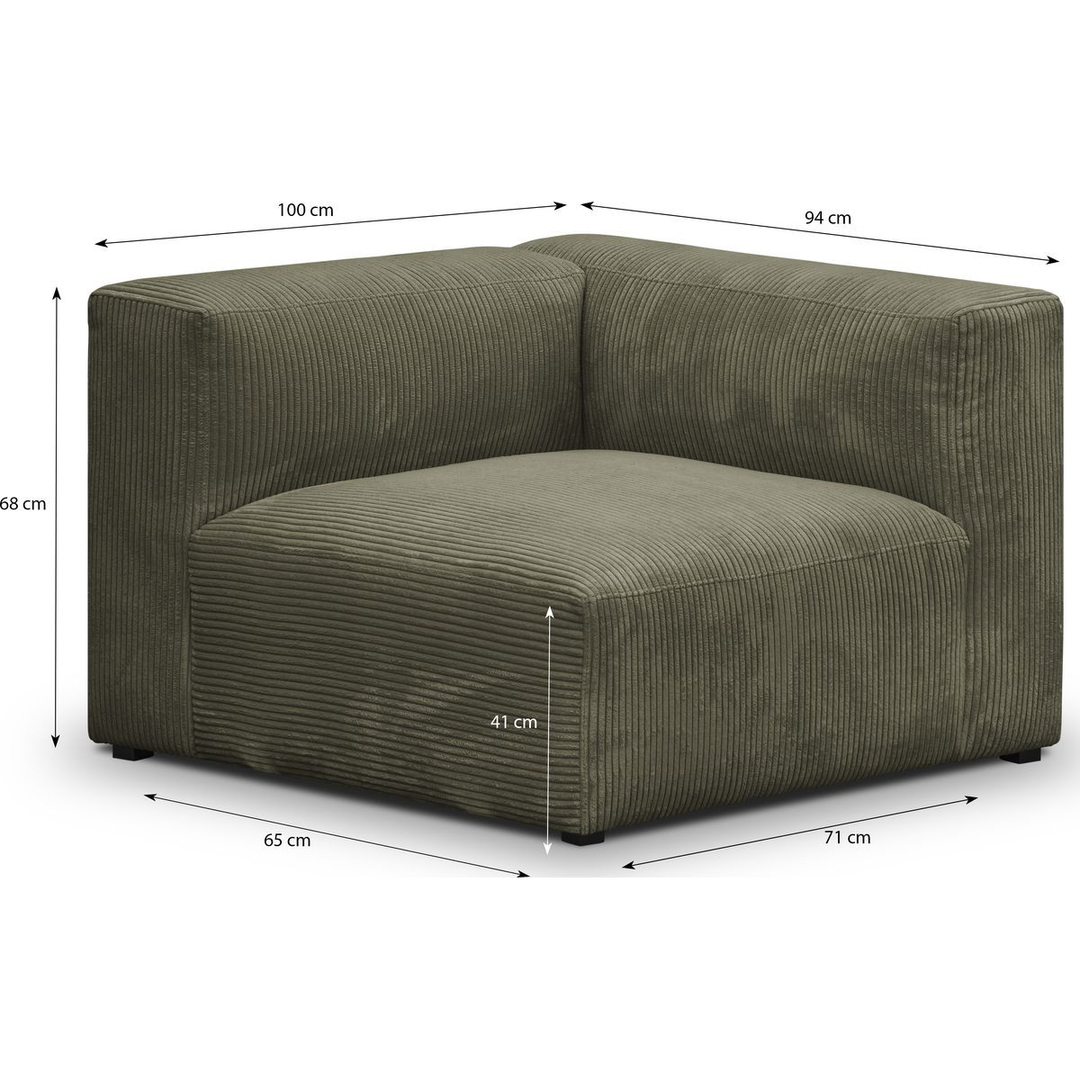 Chauffeuse d'angle à droite modulable en velours côtelé - MODULO vert kaki, HOMIFAB