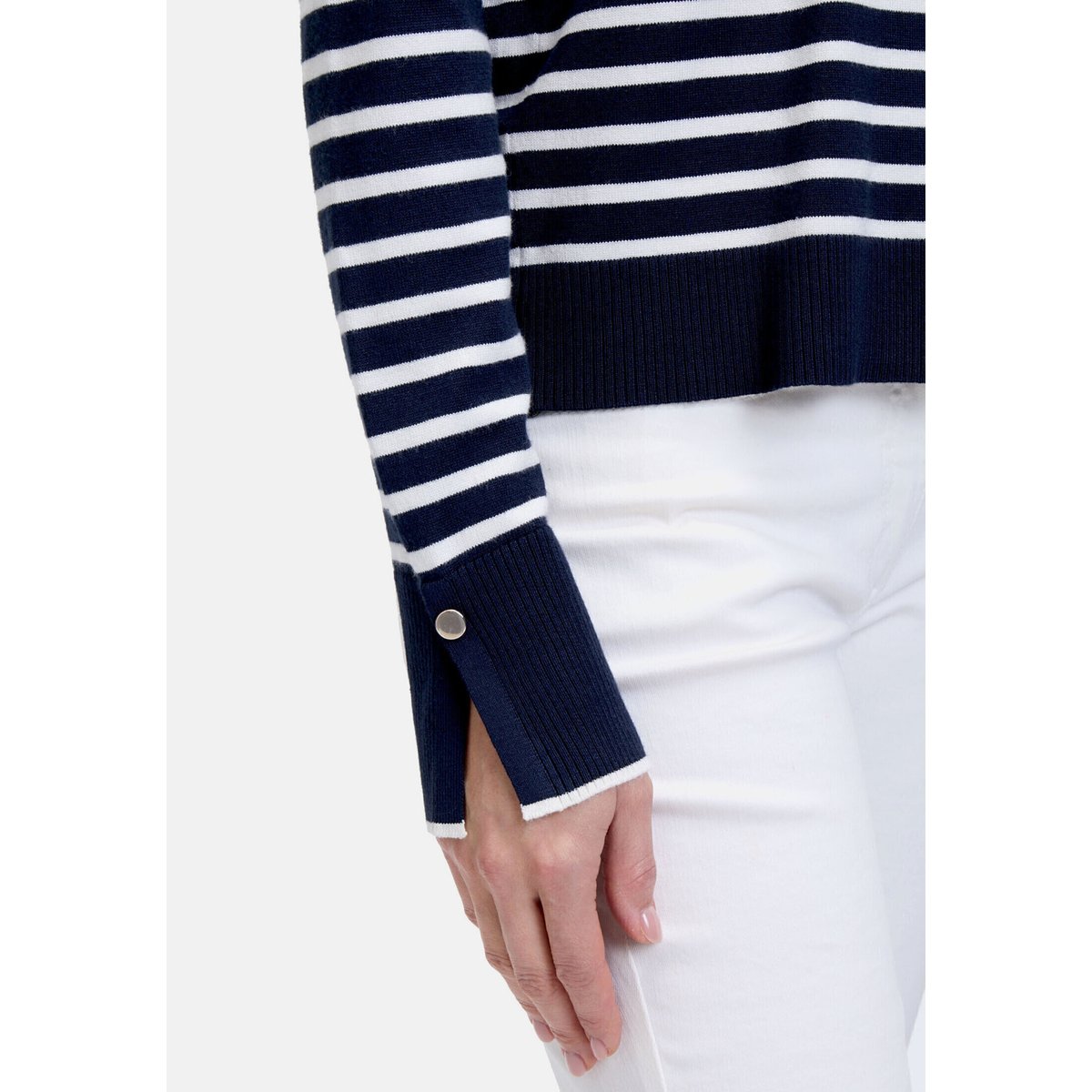 Cardigan en maille basique à rayures patch dark blue/cream, BETTY BARCLAY