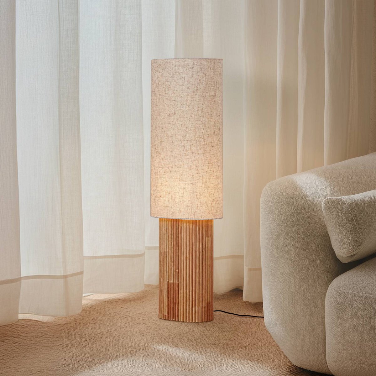 Lampadaire en bois scandinave, Kimiko bois clair, beige, LINDBY