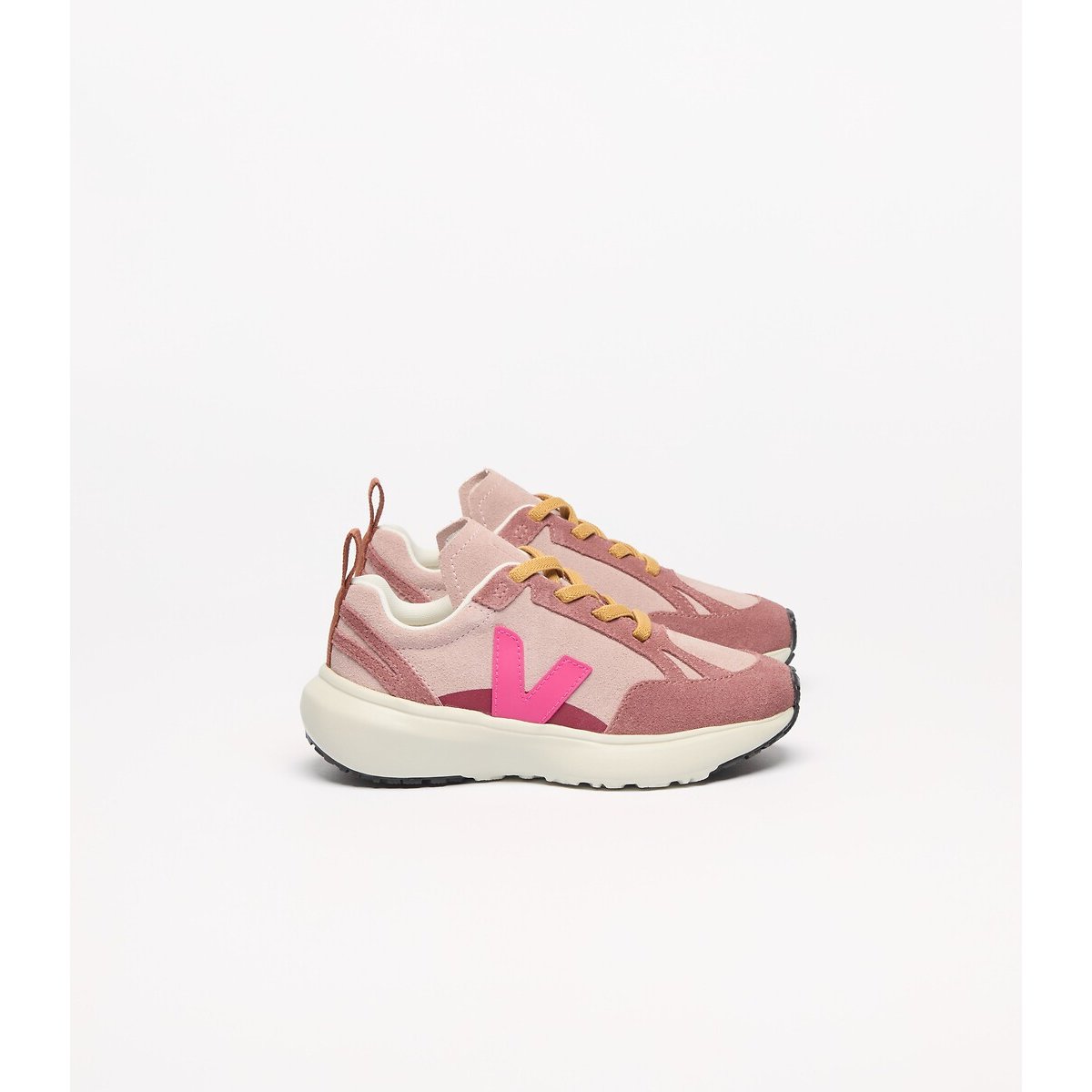 Baskets en cuir suédé, à lacets élastiqués, SMALL CANARY rose, VEJA