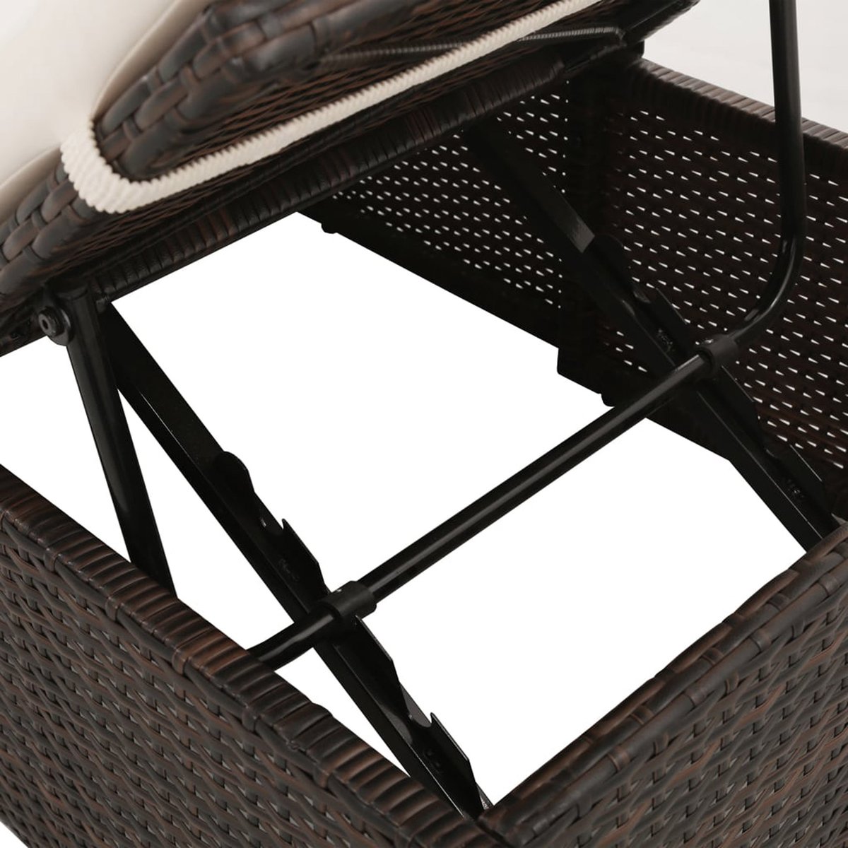Lit de jardin en résine tressée avec coussin marron foncé, HOME MAISON