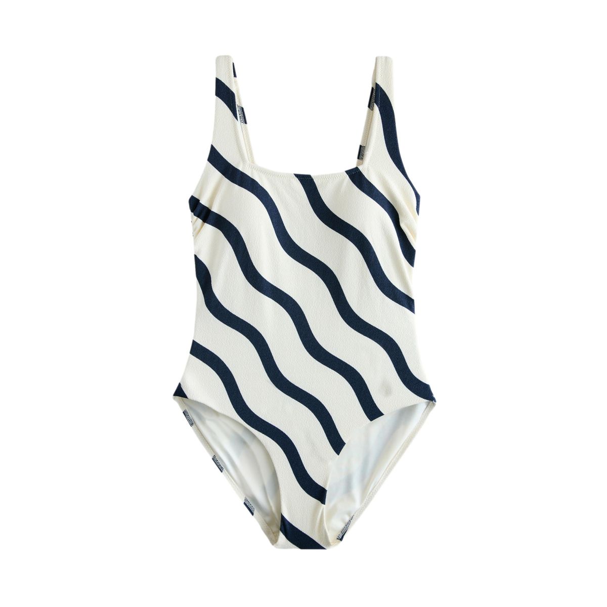 Maillot de bain gainant à encolure carrée marine/blanc ondulé, NEXT