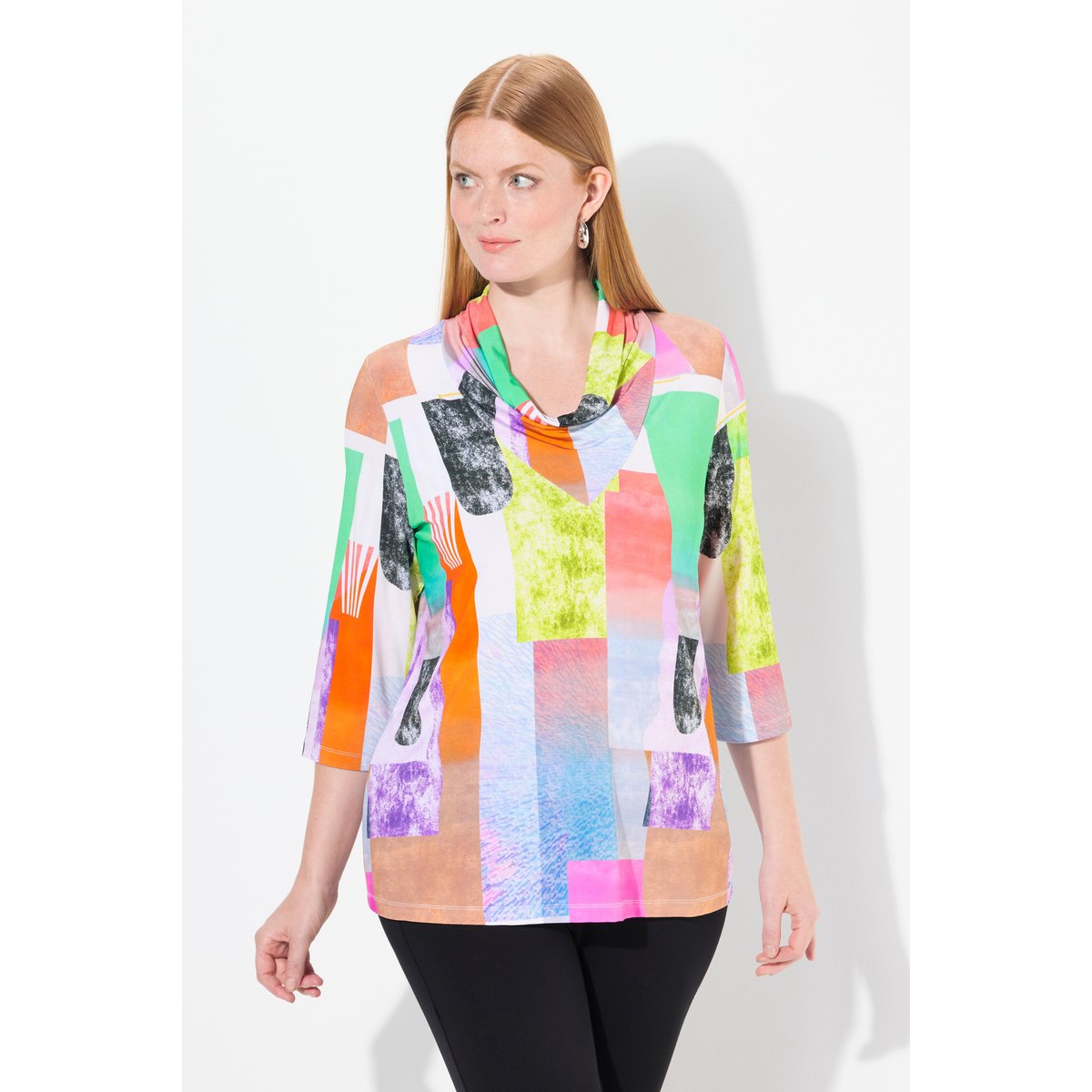 T-shirt en tissu fluide slinky avec imprimé blanc neige, ULLA POPKEN