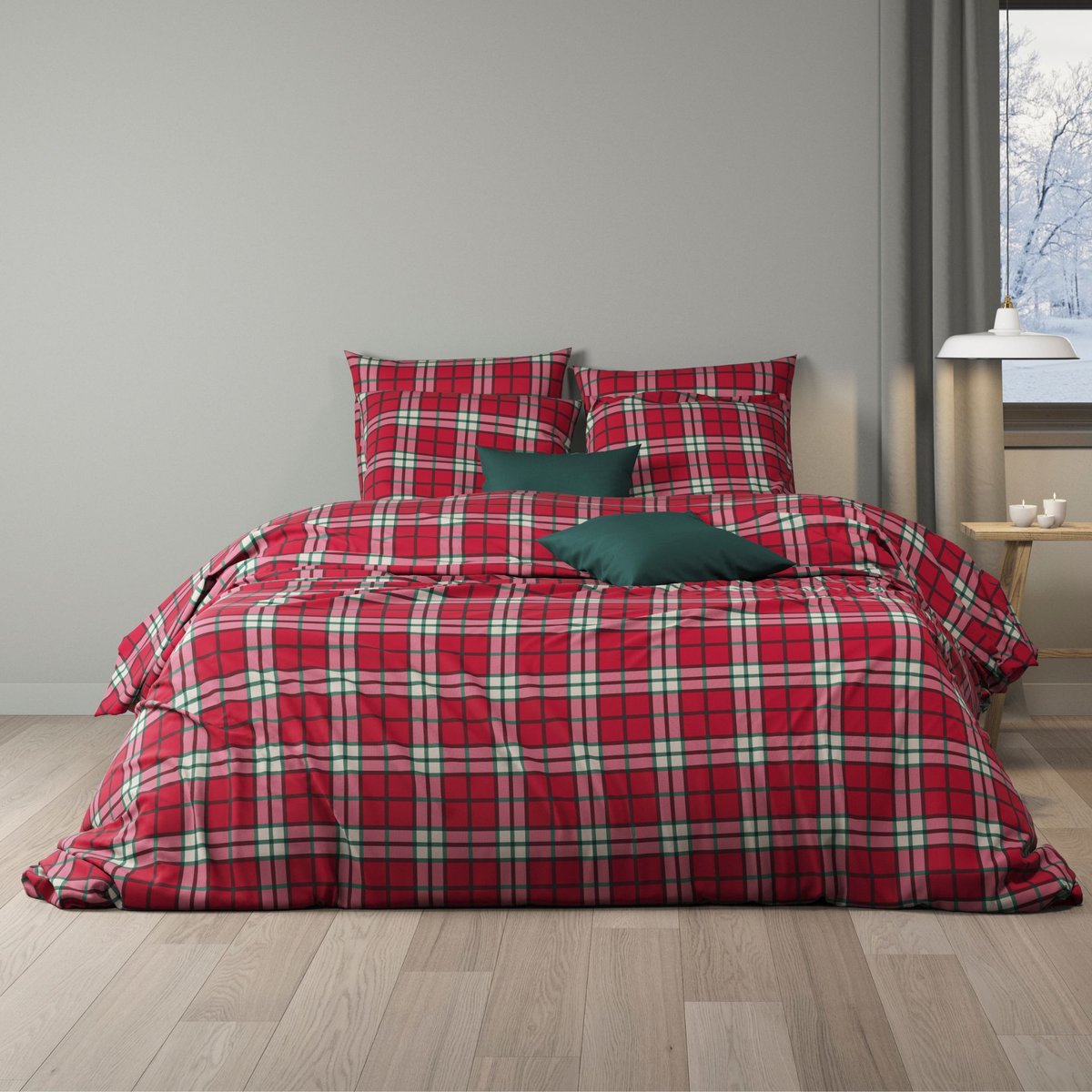 Parure de lit flanelle à carreaux - SCOT rouge, TERRE DE NUIT