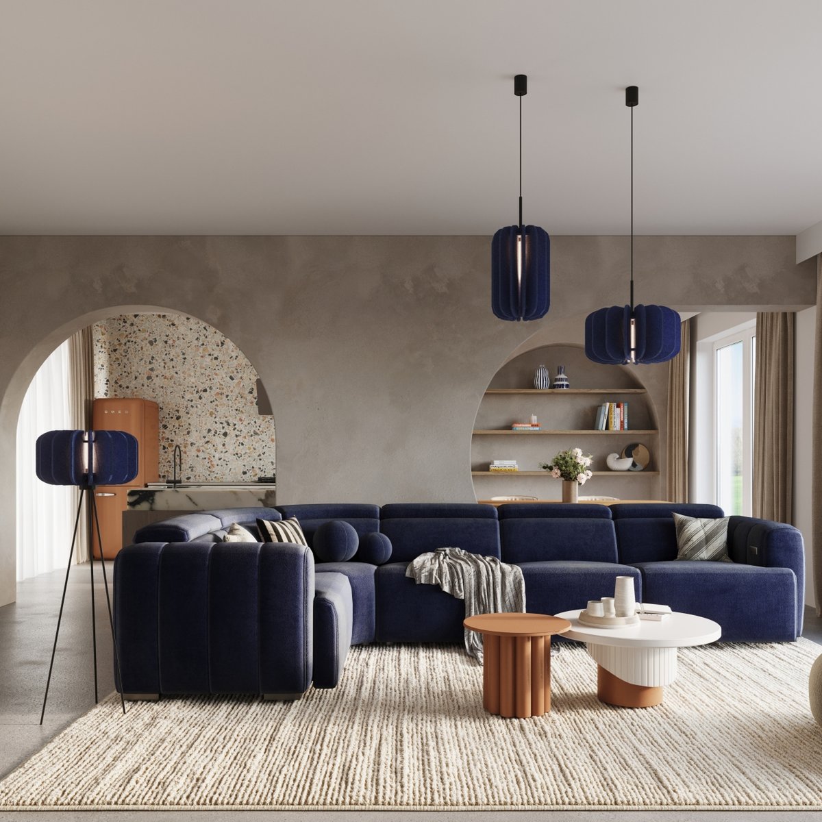 Lampadaire Feutre Bleu E27 1 Mula bleu, EDEN