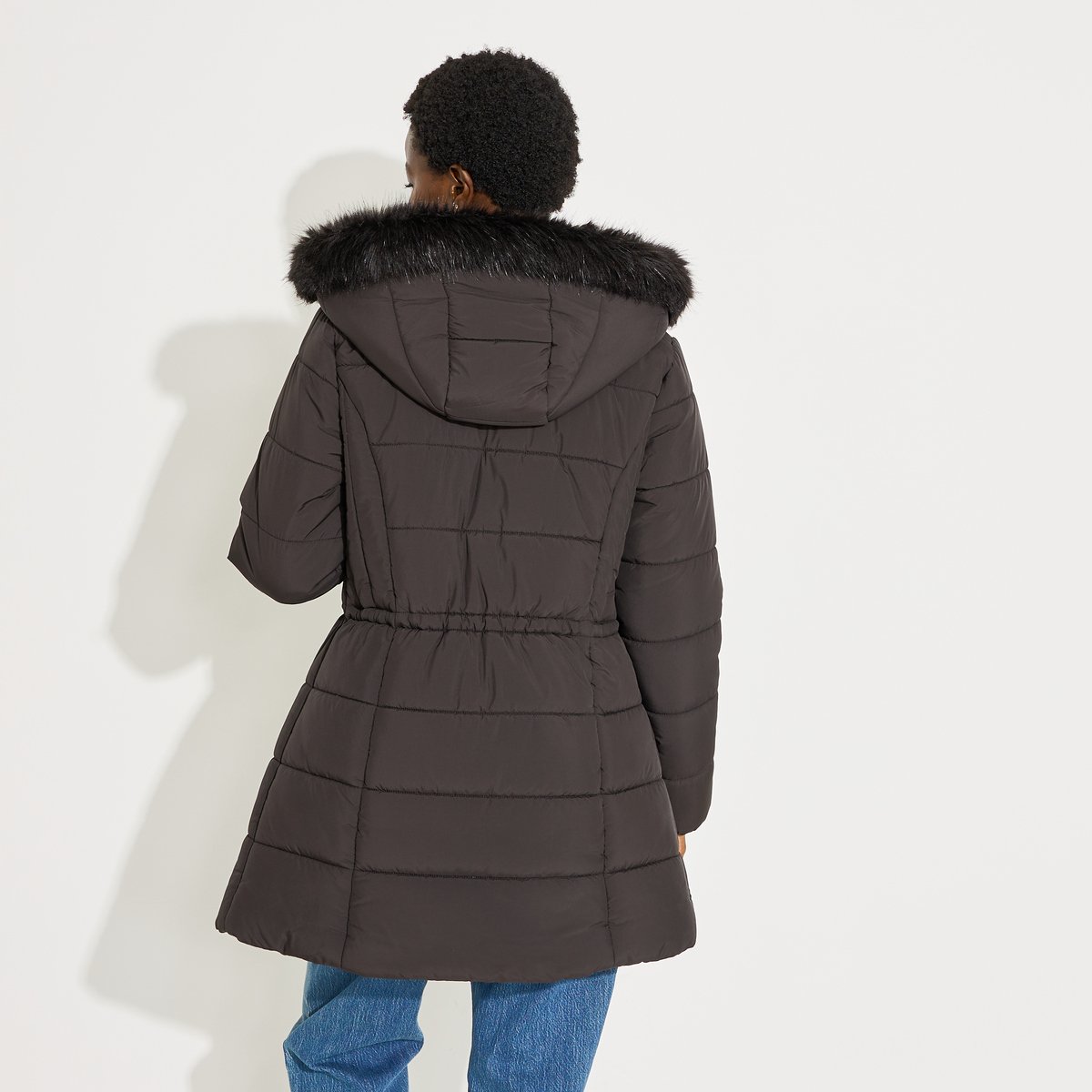 Doudoune mi-longue chaude capuche noir, GRAIN DE MALICE