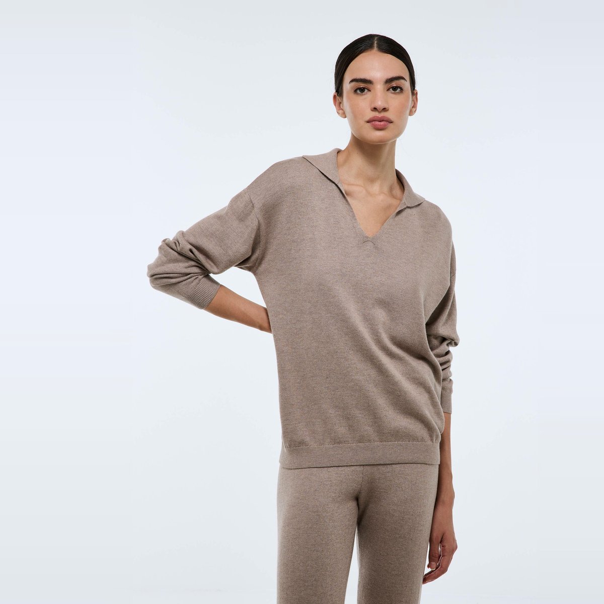 Pull uni à manches longues en maille légère cereale, MONOPRIX