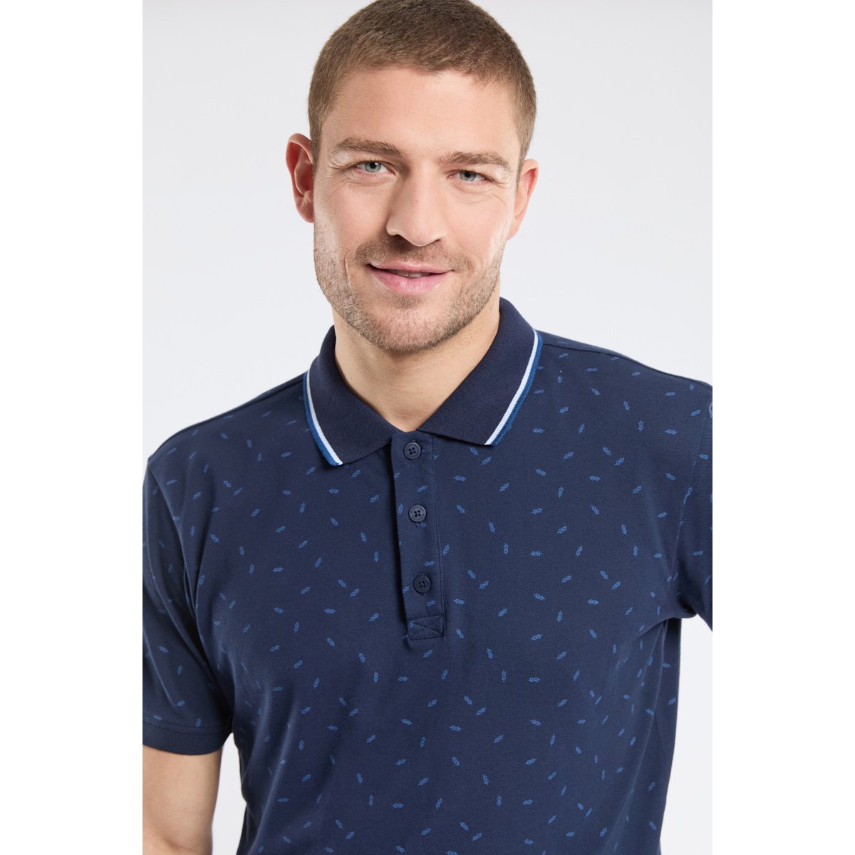 Polo micro-motifs en maille piquée n½uds marine/obscur, ARMOR-LUX