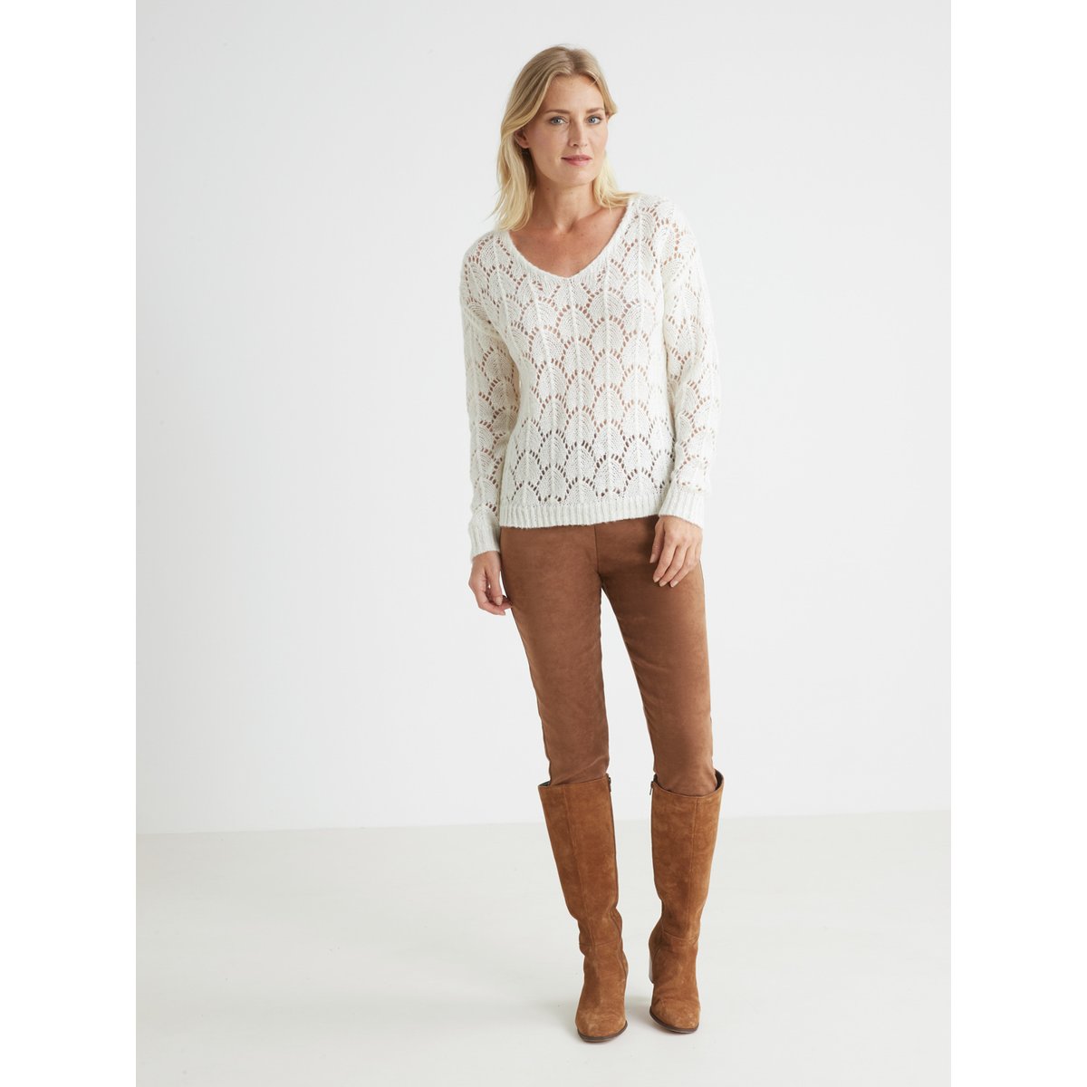 Pull fantaisie avec mohair et laine ecru, DAXON
