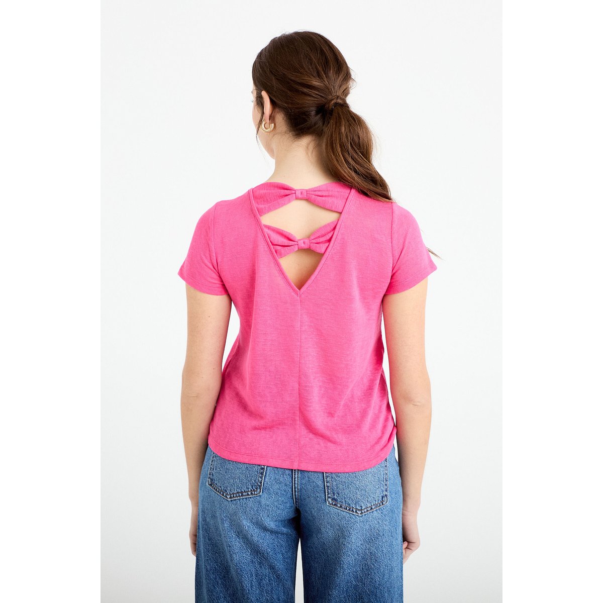 T-shirt noeuds dos rose fushia, CACHE CACHE