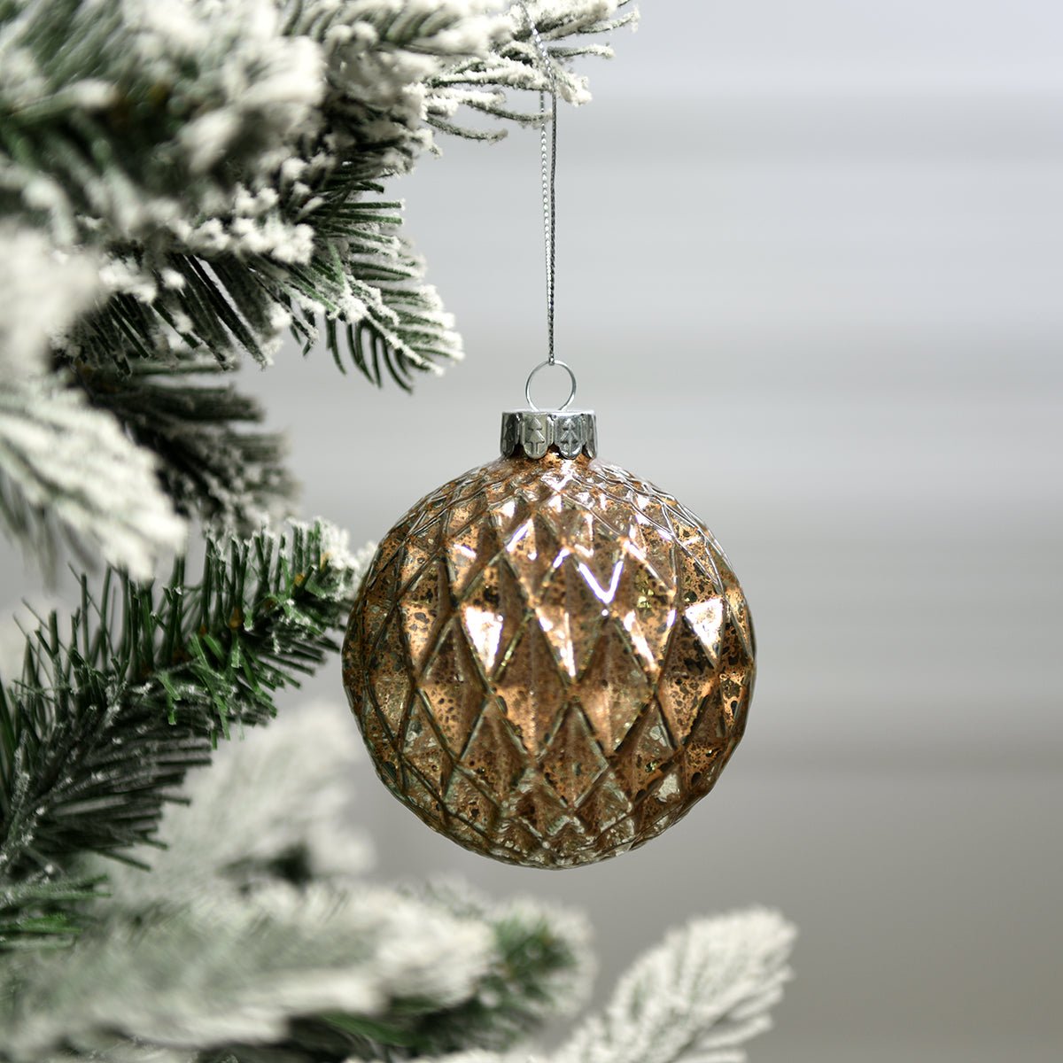 Set de 4 boules de noel pailletées en verre D8 NOËL cuivre, SIA DECO
