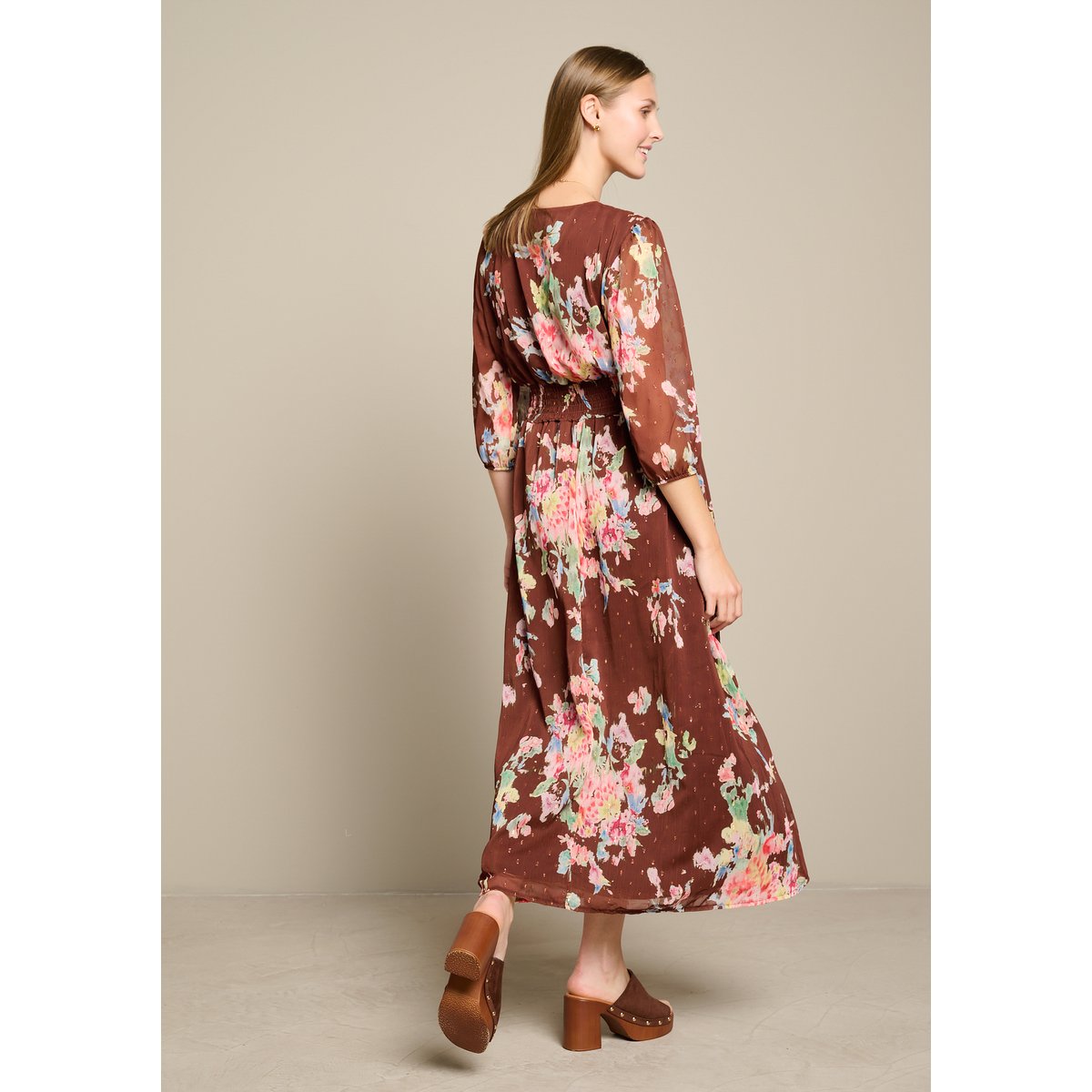 Robe longue fleurie brown coffee, LOLALIZA