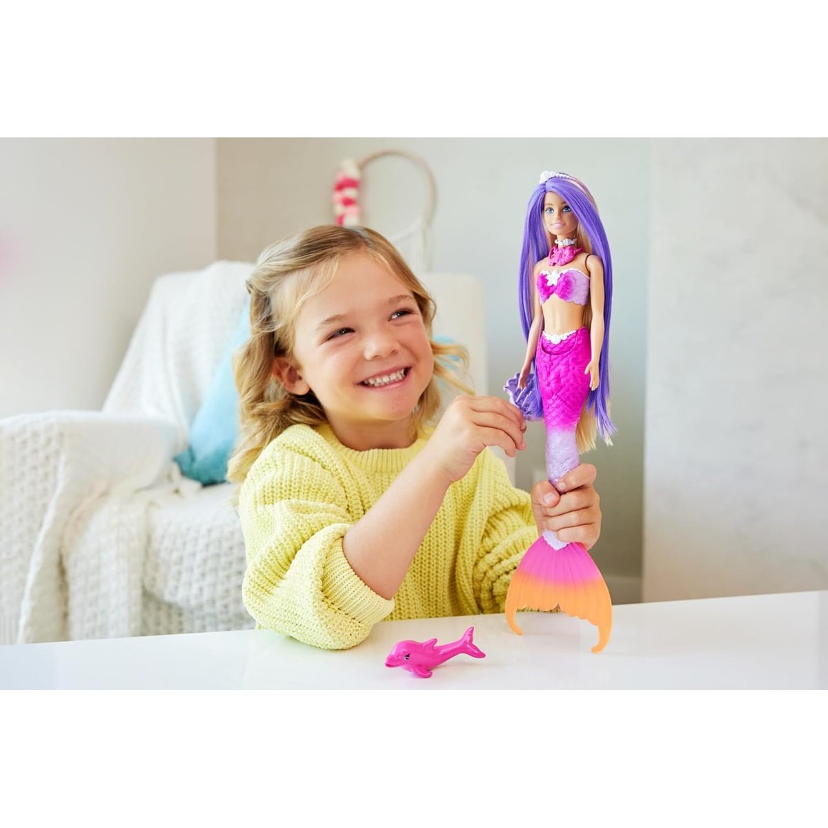Barbie - Poupée sirène rose, MATTEL