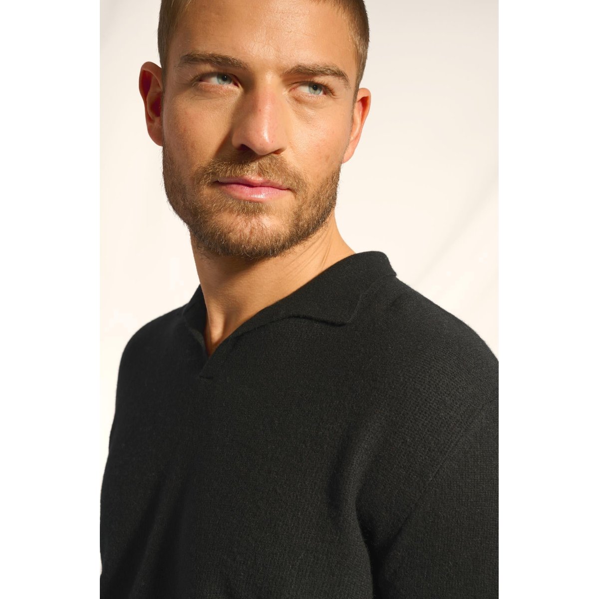Pull Col Polo Ouvert Noir Noah noir, JUST CASHMERE