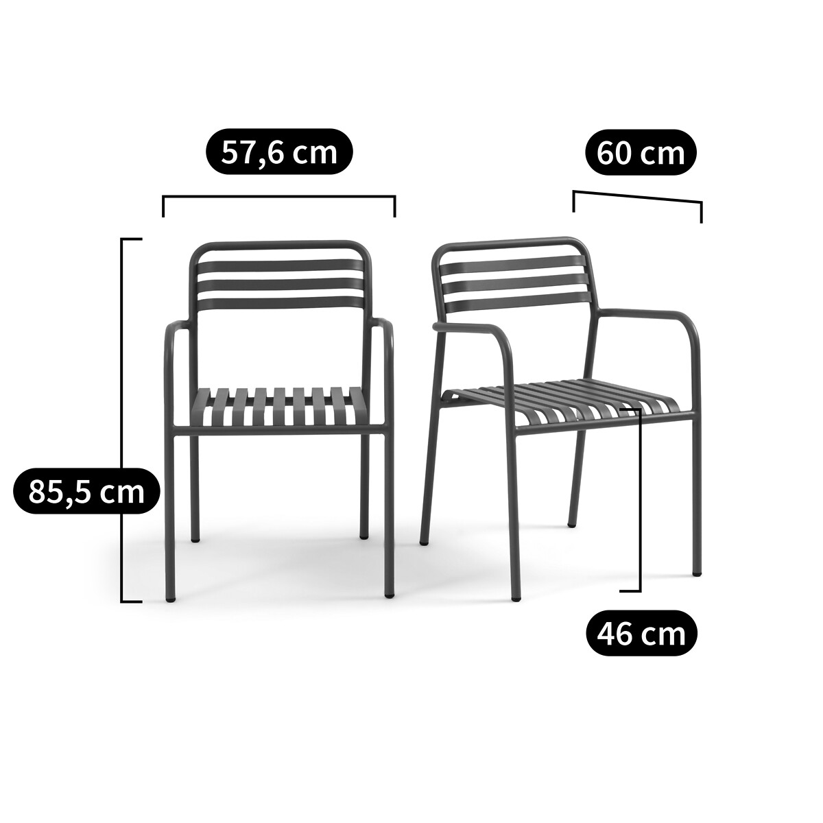 Confezione da 2 poltrone da giardino, alluminio, MANNI antracite, LA REDOUTE INTERIEURS