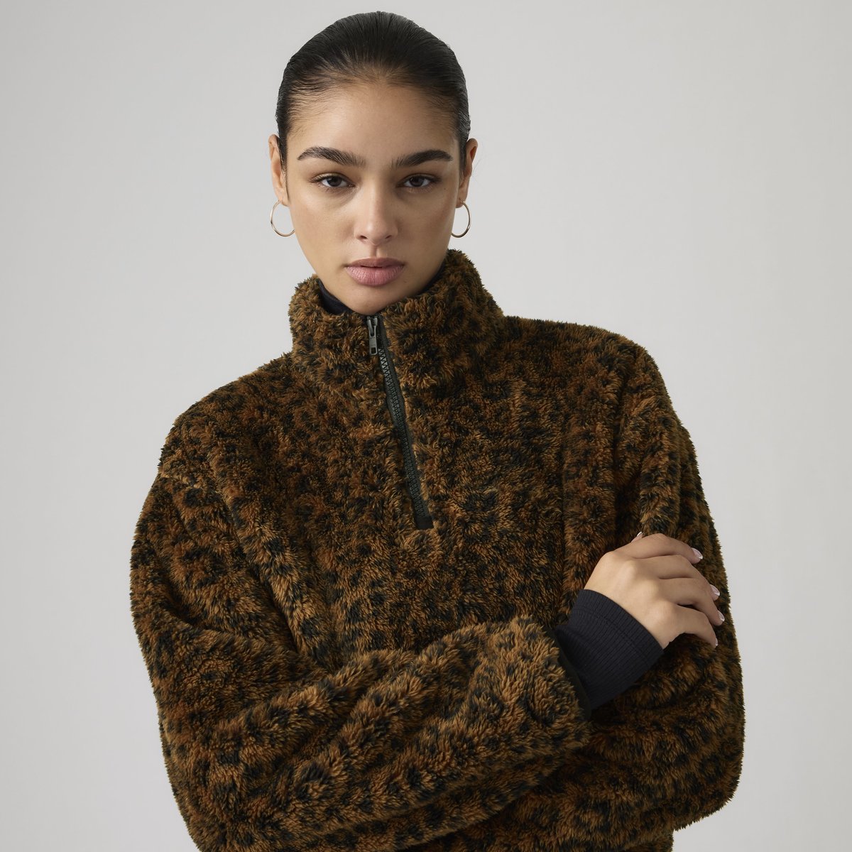 Sweat-shirt 1/4 zip Sherpa Gemma marron - annessa leopard anthracite night, LEVI'S