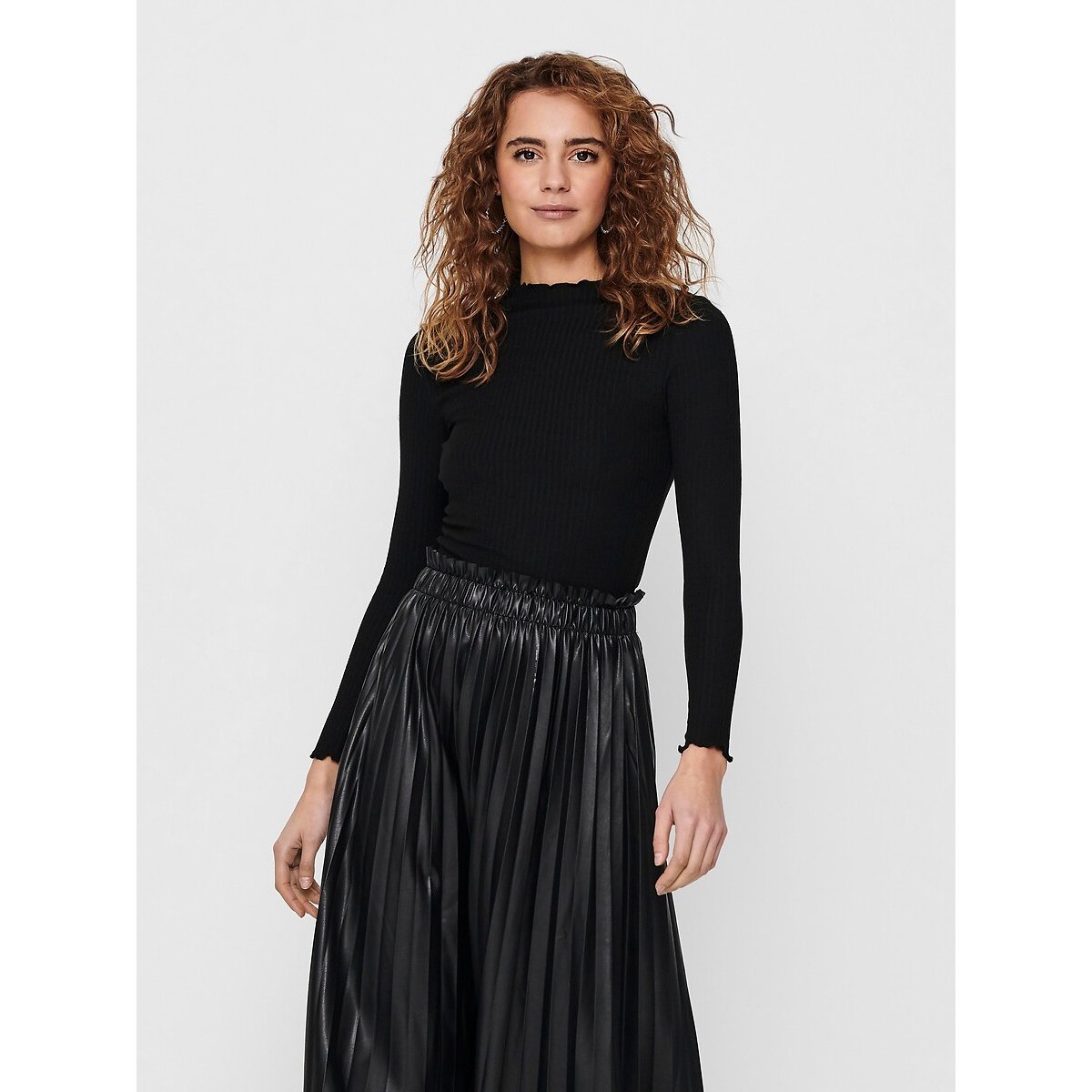 Maglione collo alto in maglia fine nero , ONLY