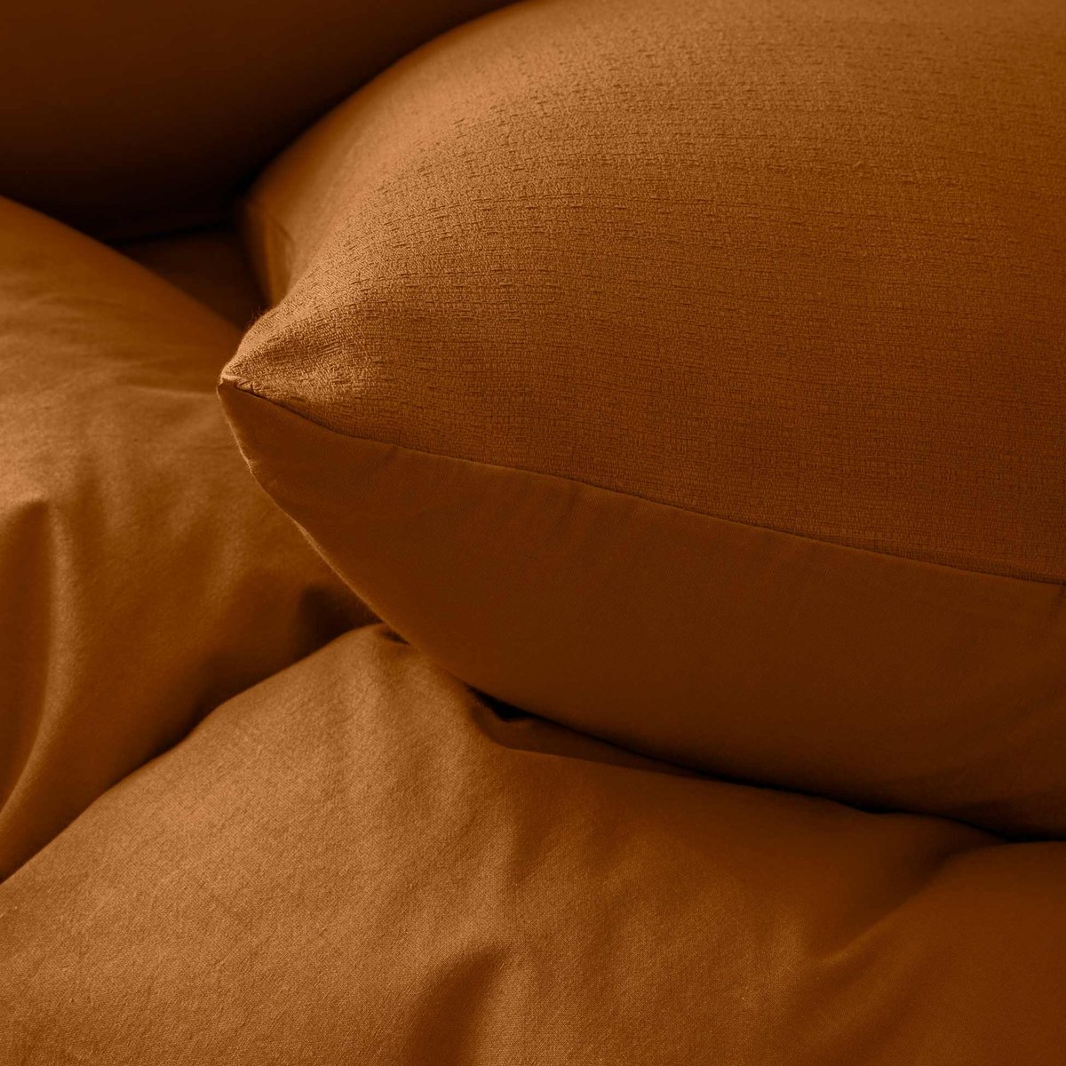 Parure de lit 3 pièces en coton tissage épais housse + taies marron clair, DOUCEUR D'INTÉRIEUR
