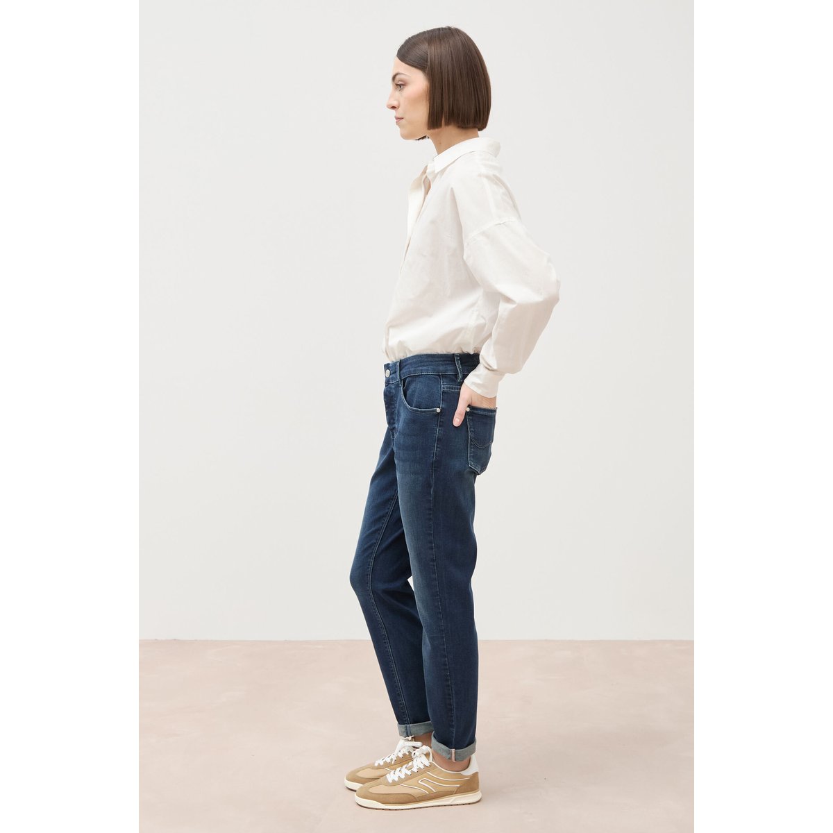 Jeans girlfriend taille haute denim dirty, BONOBO