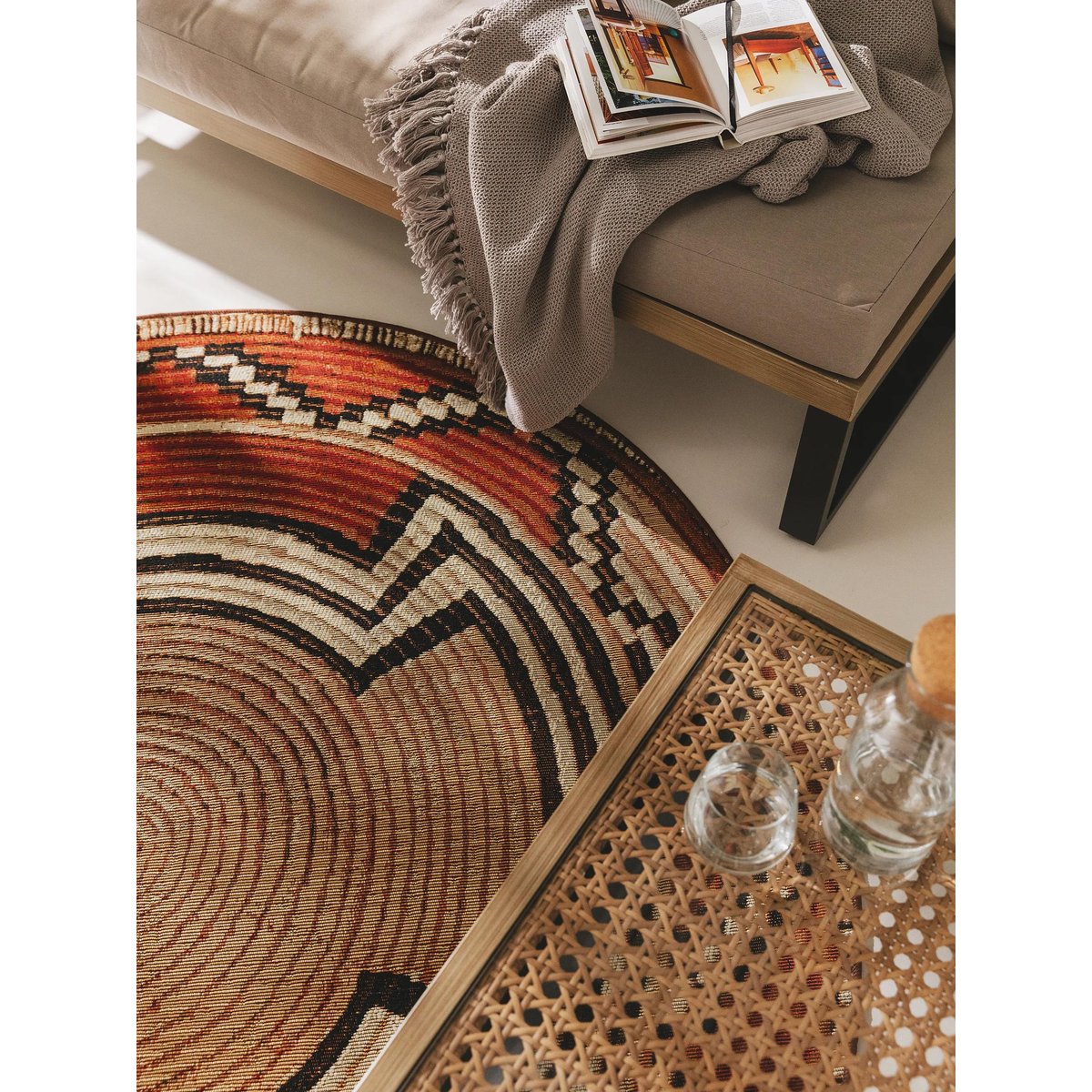 Tapis d'extérieur & intérieur rond ARTIS beige/cuivre, BENUTA 