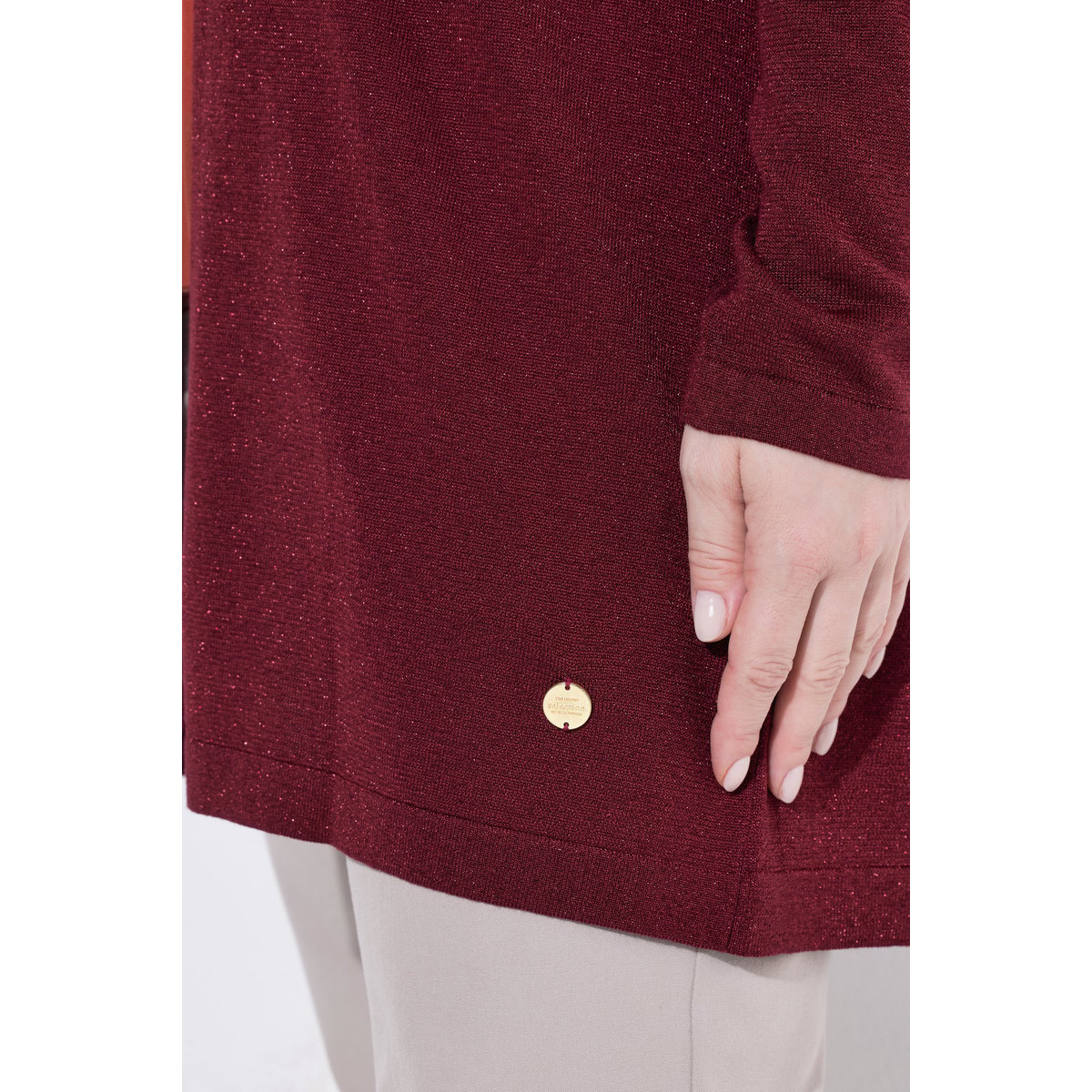 Cardigan long avec effet scintillant rouge vin, ULLA POPKEN