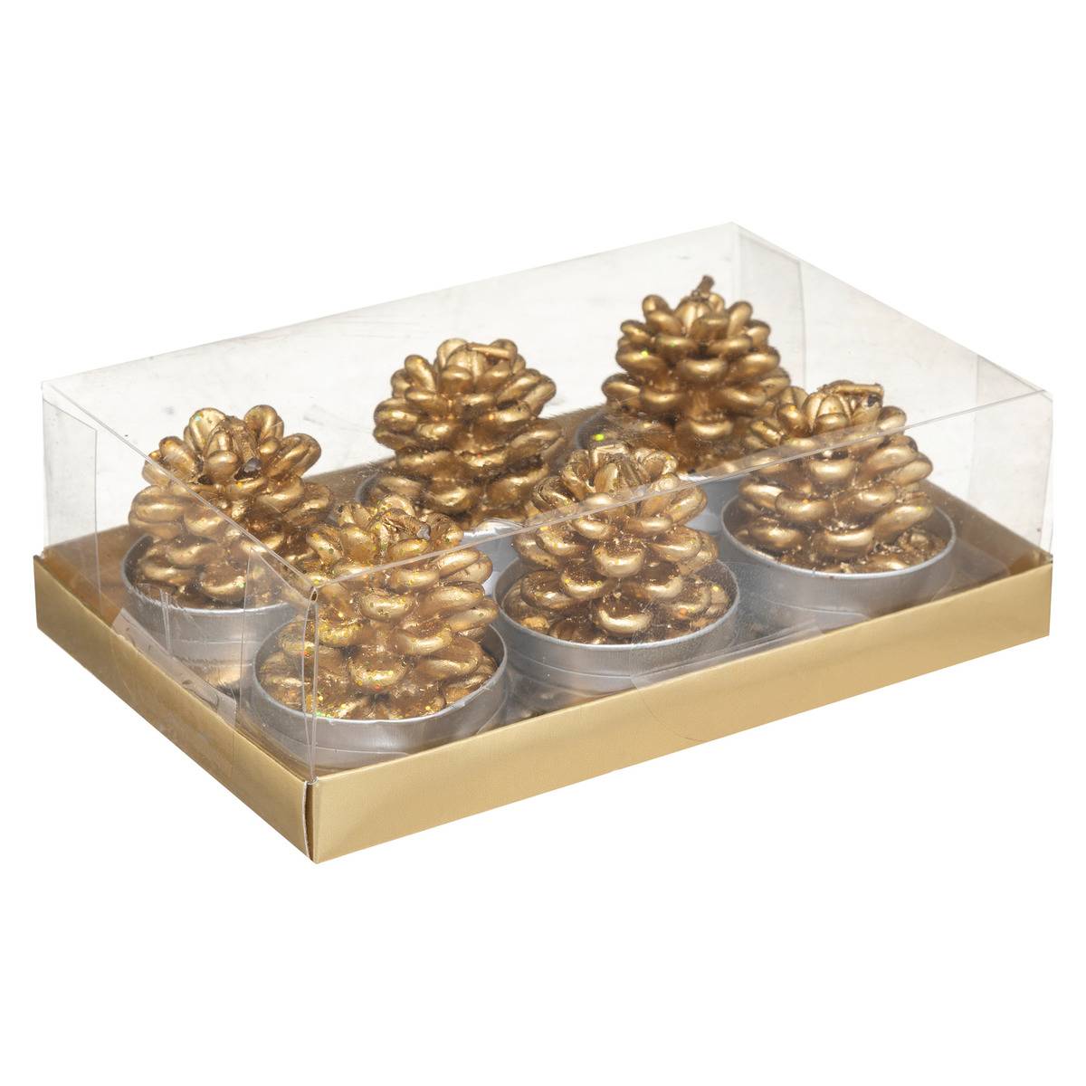 Bougie "Chauffe-plat" pomme de pin x 6 140 g doré, FEERIC LIGHTS & CHRISTMAS