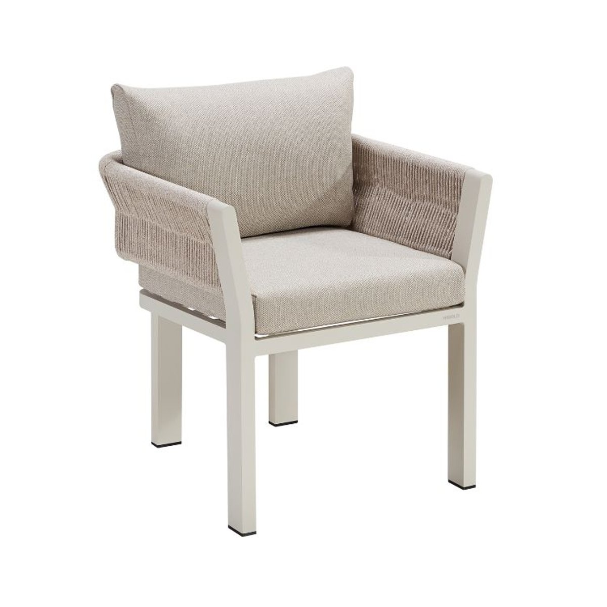 Ensemble repas 4 places jardin en aluminium et corde tressée, OLBY beige laqué poudré, AU JARDIN DE CHLOÉ