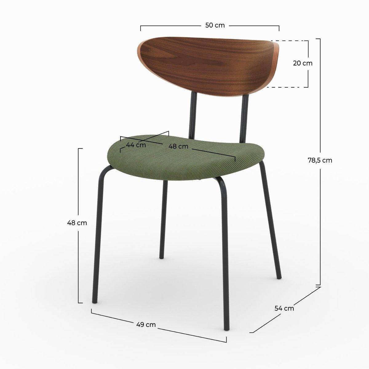 Lot de 2 chaises en velours côtelé et dossier en noyer - JADE vert kaki, MAISON PAVANE
