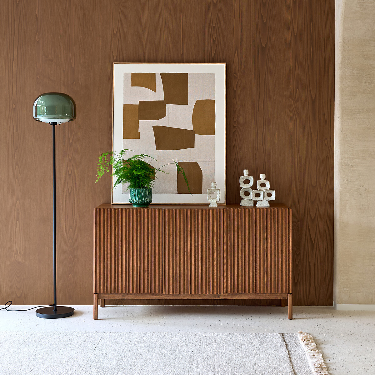 Credenza a 3 ante, frassino massiccio e impiallacciatura di frassino, NEOTTIE tinta color noce, LA REDOUTE INTERIEURS