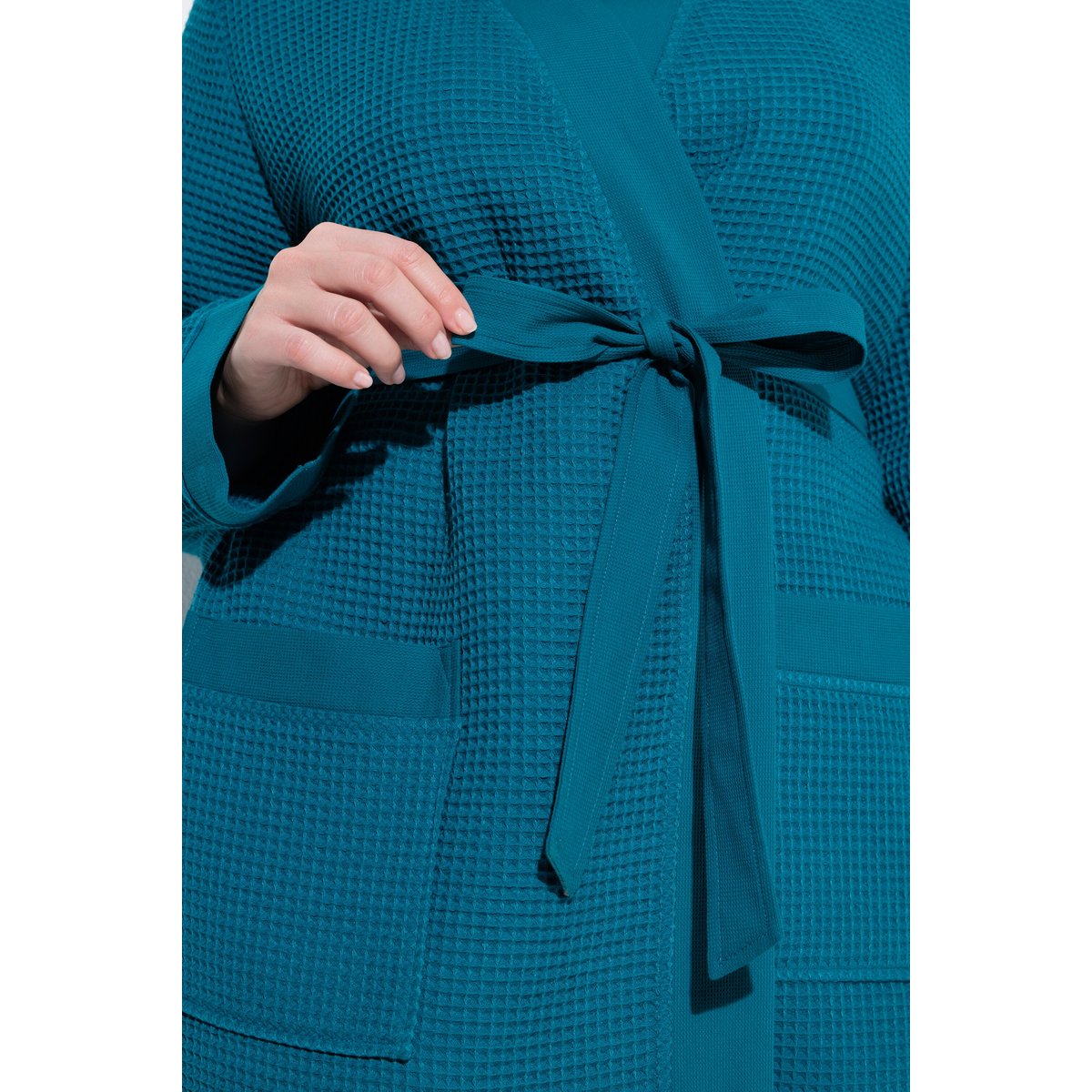 Peignoir, col châle, ceinture à nouer pétrole vif, ULLA POPKEN