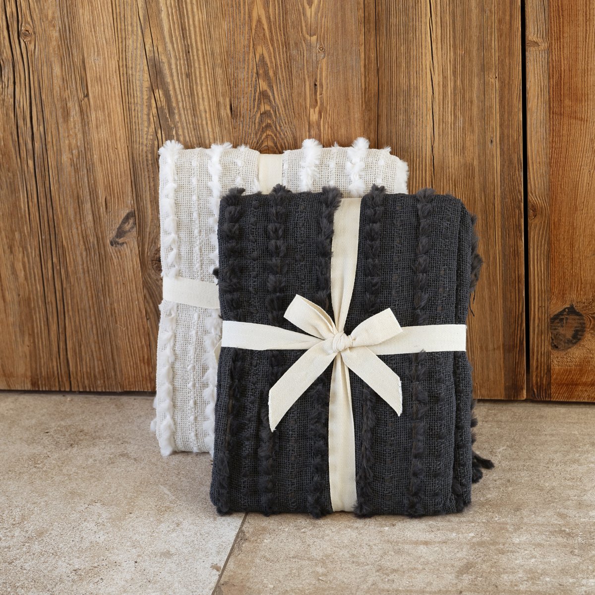 Plaid en chenille texturée avec franges - QABANE ecru, HOME MAISON